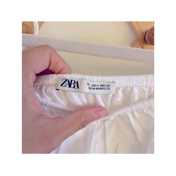 Zara Top Women’s Small White Off Shoulder Blouse Cropped Puff Sleeves - Picture 4 of 5